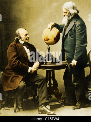 Louis Agassiz, zoologist and geologist, and Benjamin Peirce, mathematician and astronomer, conferring in 1871. Agassiz was an innovator in the study of the natural history of the Earth, while Peirce made contributions to the fields of algebra, the mathema Stock Photo