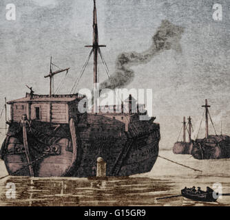 The British Royal Navy ship HMS Jersey was turned into a hospital ship and docked at Wallabout Bay, New York (now the Brooklyn Navy Yard). During the American Revolution, it was used by the British as a prison ship for captured Continental Army soldiers. Stock Photo