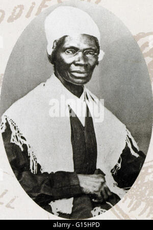 Portrait of Sojourner Truth (c. 1797 - November 26, 1883) . Born Isabella Van Wagener, the daughter of slaves, in New York State in the 18th century. She escaped to Canada and freedom in 1827, only a year before the state abolished slavery, then moved to Stock Photo