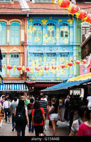Chinese lanterns and shutters on a colonial building, Chinatown, Singapore, Southeast Asia, Asia Stock Photo