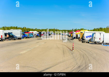 Emmaboda, Sweden - May 7, 2016: 41st South Swedish Rally in service depot. The airstrip works as depot area with stations for ea Stock Photo