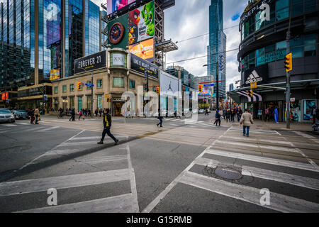 The intersection of Dundas and Yonge Streets in downtown Toronto, Ontario. Stock Photo