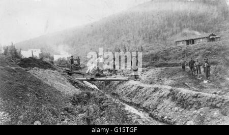 The Gold Rush, a gold miner camp in the Klondike, engraving 1898 Stock ...