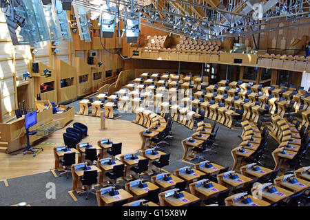 Edinburgh, Scotland, United Kingdom, 09, May, 2016. The chamber of the Scottish Parliament on the day newly-elected MSPs arrive for registration, Credit:  Ken Jack / Alamy Live News Stock Photo
