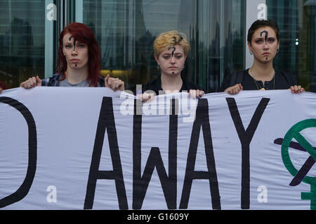 London, UK. 9th May, 2016. Sister hold a demonstration to demand Sadiq Khan for more funding to London's domestic violence services are in crisis. 2/3 of women who approach a London refuge for help are turned away and Sadiq is not really bored of domestic violence which it affect is own Asian community as well as other at the front of City Hall. Credit:  See Li/Alamy Live News Stock Photo