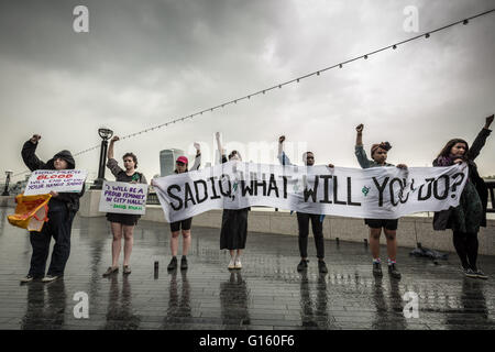 London, UK. 9th May, 2016. Protest against domestic violence outside City Hall by Sisters Uncut activist group Credit:  Guy Corbishley/Alamy Live News Stock Photo