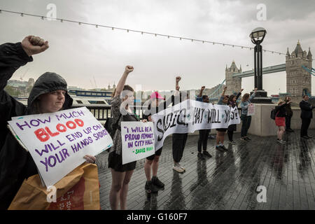 London, UK. 9th May, 2016. Protest against domestic violence outside City Hall by Sisters Uncut activist group Credit:  Guy Corbishley/Alamy Live News Stock Photo