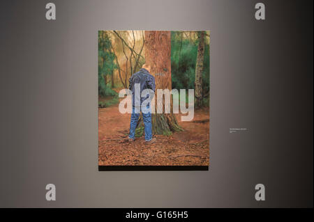 The National Gallery, London UK. 10th May 2016. George Shaw: My Back to Nature. Turner Prize nominated contemporary artist whose work normally centres on a suburban theme. The exhibition, predominantly of woodland landscapes, feature his investigation of the clash of cultures. Image: The Call of Nature, 2015-2016. Enamel on Canvas. Credit:  artimages/Alamy Live News. Stock Photo