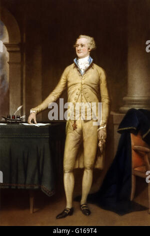 Hamilton, full-length portrait painted by Thomas Hamilton Crawford. Alexander Hamilton (January 11, 1755 or 1757 - July 12, 1804) was a Founding Father of the United States and one of the most influential interpreters and promoters of the Constitution. Bo Stock Photo