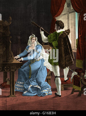 Color enhanced portrait of Mary, Queen of Scots, with her second ...