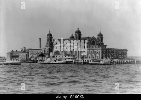 In the 35 years before Ellis Island opened, over eight million immigrants arriving in New York had been processed by New York State officials at Castle Garden Immigration Depot in lower Manhattan, just across the bay. The Federal Government assumed contro Stock Photo