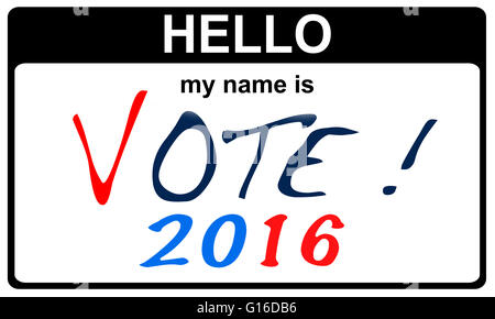black sticker hello my name is vote 2016 concept, 2D rendering Stock Photo