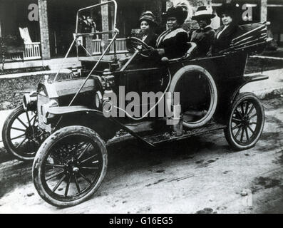 Madam Walker at the wheel with friends, 1916. Sarah Breedlove (December 23, 1867 - May 25, 1919), known as Madam C. J. Walker, was an African-American entrepreneur and philanthropist, regarded as the first female self-made millionaire in America. During t Stock Photo