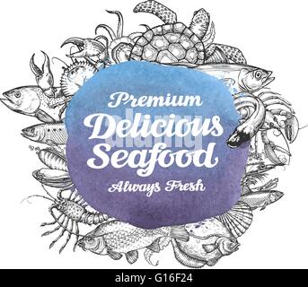 seafood. hand drawn sketch of food. vector illustration Stock Vector