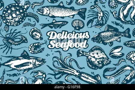 Hand drawn sketch seafood. Vector illustration Stock Vector