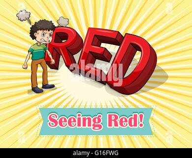 English idiom seeing red illustration Stock Vector