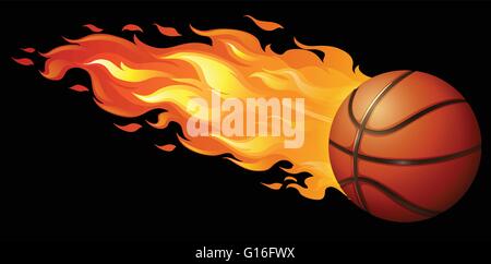 Basketball on fire with black background Stock Vector