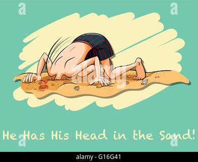 Head in the sand idiom illustration Stock Vector