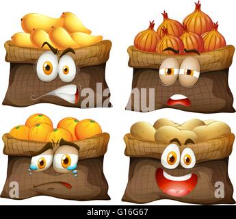 Bag of fruit and vegetable illustration Stock Vector