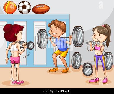 People working out in gym illustration Stock Vector