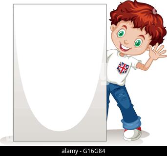 Little boy holding blank sign illustration Stock Vector