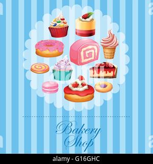 Banner design with different kind of desserts illustration Stock Vector