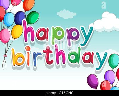 Happy birthday sign with balloons in the sky Stock Vector