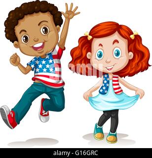 American boy and girl greeting illustration Stock Vector