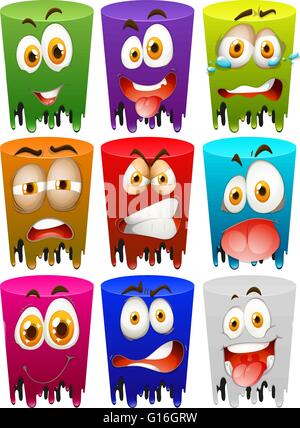 Facial expression on color tubes illustration Stock Vector