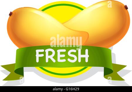 Fresh yellow mango with grenn banner Stock Vector