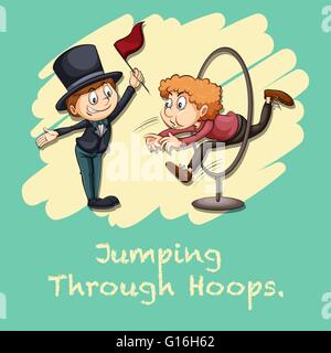 Idiom jumping through hoops illustration Stock Vector