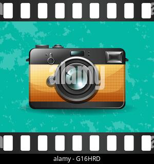Retro camera on green illustration Stock Vector