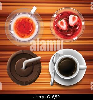 Drinks in glass and cups illustration Stock Vector