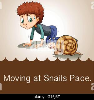 Man crawling beside snail illustration Stock Vector