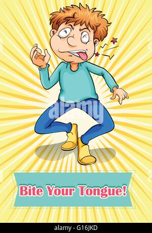 Idiom bite your tongue illustration Stock Vector