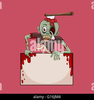 Zombie with axe on the head illustration Stock Vector