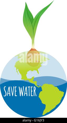 Save water diagram with earth and plant illustration Stock Vector