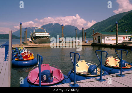 Bumper Boats on Harrison Lake, Harrison Hot Springs, BC, British Columbia, Canada Stock Photo