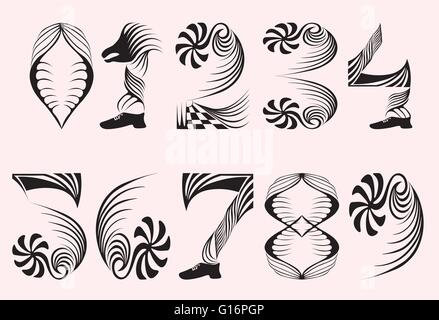 Vector set of calligraphic acrylic or ink numbers, brush lettering Stock Vector