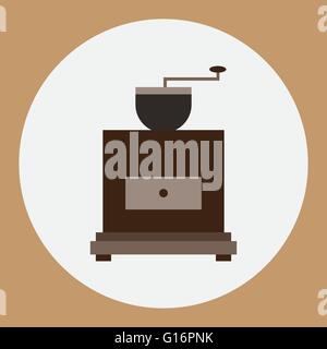 A brown old coffee mill, in outlines, over a brown background with dots, digital vector image Stock Vector