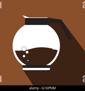 A white jar of hot coffee with bubbles, in outlines, over a brown background with dots, digital vector image Stock Vector