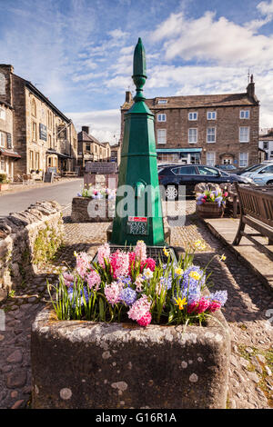Restored water pump in the village of Grassington, Yorkshire Dales National Park, North Yorkshire, England, UK Stock Photo