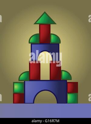 Colored castle playground built from small red, green and blue parts, digital vector image Stock Vector