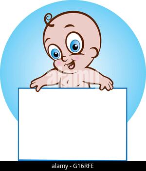 vector illustration of baby boy holding a blank banner Stock Vector