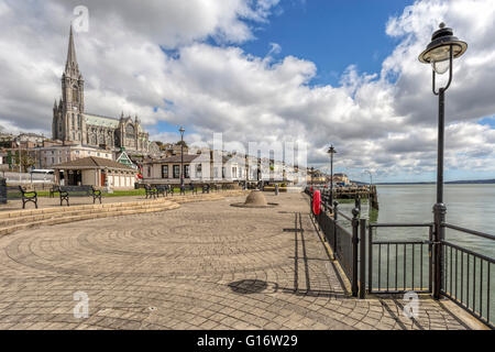 View on St Coleman's Cathedral from Kennedy Park, along the esplanade, Cork, County Cork, Munster Province, Republic of Ireland. Stock Photo