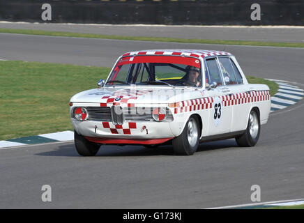 BMW 2002 classic race car on track at a historic car meet Stock Photo