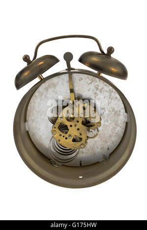 Inside mechanism of old alarm clock Stock Photo - Alamy