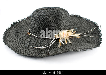 Woman's black straw hat isolated on white Stock Photo