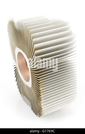 Aluminum cpu cooler heat sink isolated on white Stock Photo