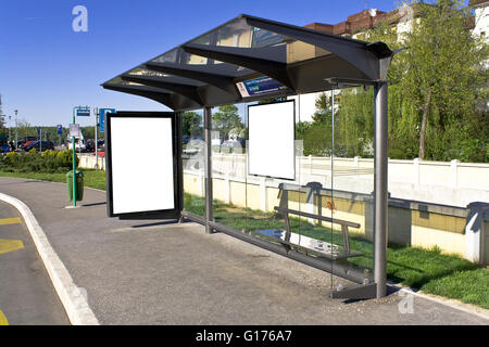 A Blank white Sign on Bus station Stock Photo